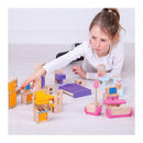 סט 4 חדרים מעץ לבית בובות