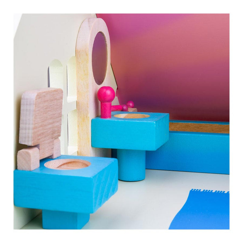 סט 4 חדרים מעץ לבית בובות