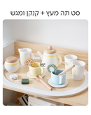 סט תה מעץ+ קנקן ומגש ל4
